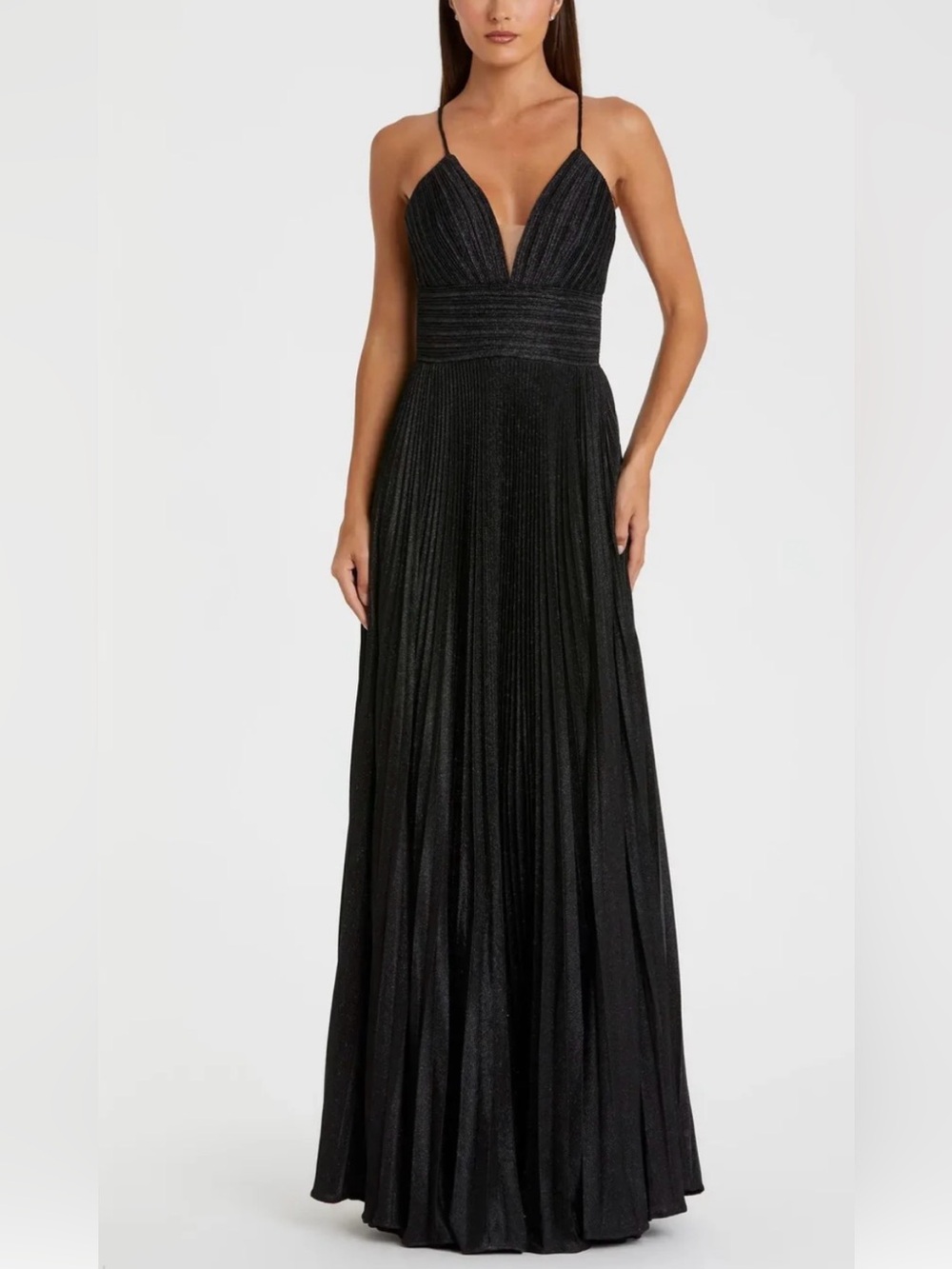 mac duggal 30725 pleated shimmer gown nwt black formal dress sizes 6 and 8